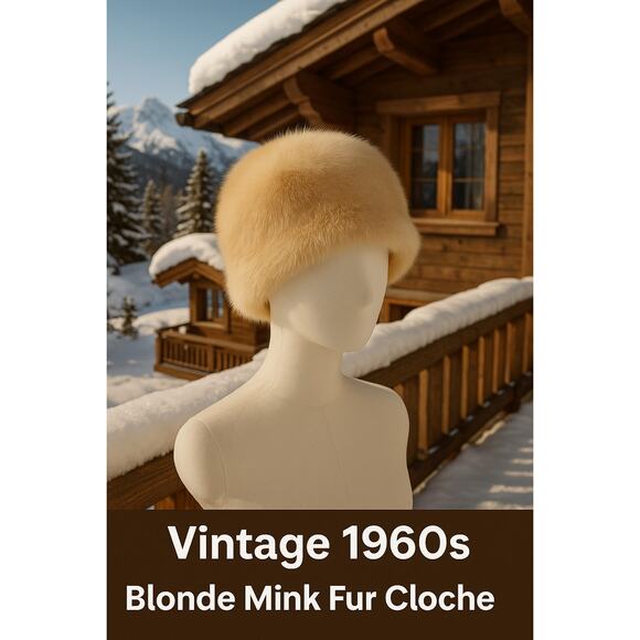 Vintage 1960s Blonde Mink Fur Cloche Hat by Bullocks – Size 21" - Picture 1 of 8